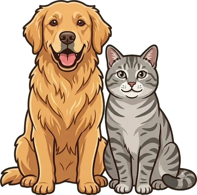 Illustration of a happy dog and cat sitting together